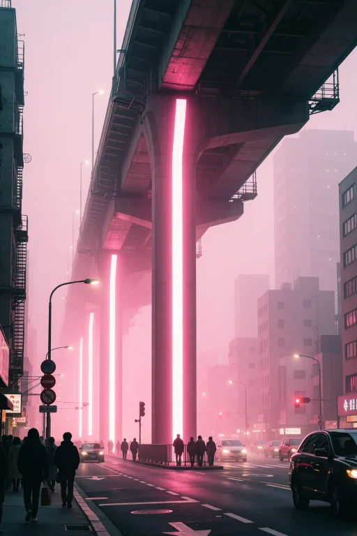 The Concrete Highway Ramp Pierces The Sky Like A Glowing Pin...