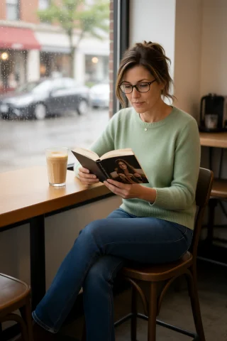 Vanessareid Sitting Alone At A Small Independent Coffee Shop... — Stable Diffusion AI Prompt: vanessareid sitting alone at a small independent coffee shop on a Saturday morni...