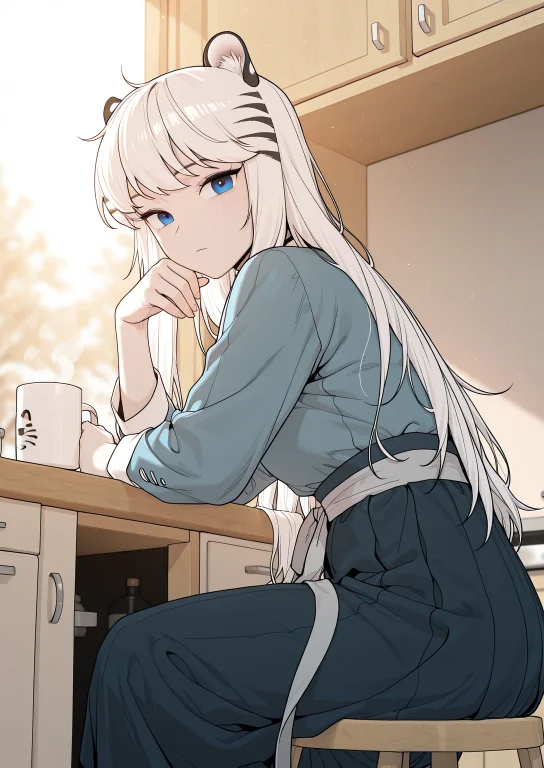 1girl, Solo, Looking At Viewer, Holding A Coffee Mug, Sittin...