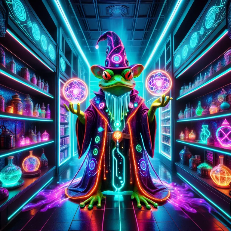 Led, Colorful Led Lights, A Giant Frog Wizard Operating A Bi...