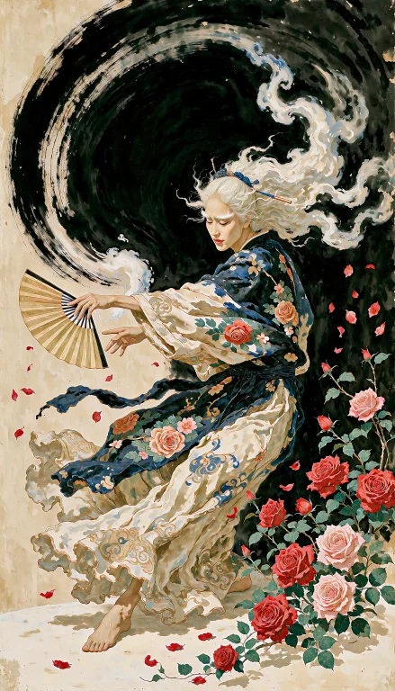 Ink Wash Painting Style, High Contrast, Chiaroscuro, Aesthet...