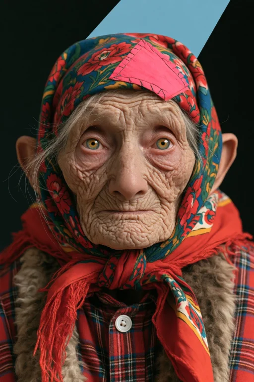 Midjourney A Mixed Media Portrait Of An Elderly, Gaunt Figur...