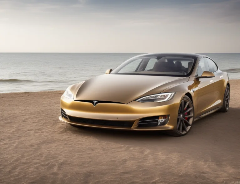 Portrait Of A Shiny Gold Tslas,on A Beach, Outdoors, Sunny,...
