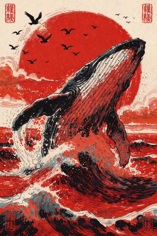 A Striking Boulet Graphic Illustration Of A Massive Whale Br...