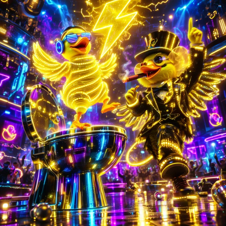Yellow Thunder Icon, A Neon Duck Made Of Led Strips, Standin...