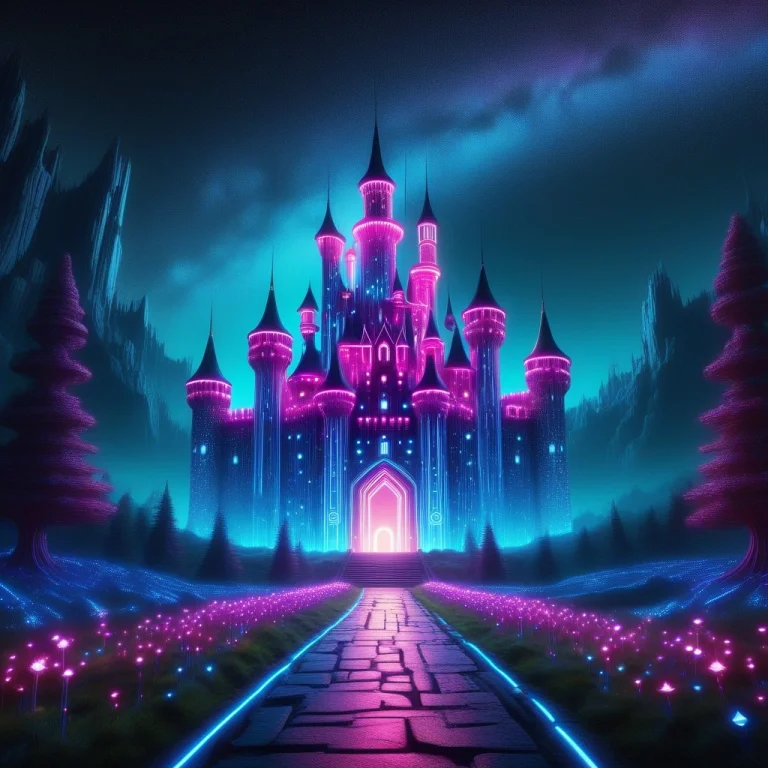 A Majestic Castle Under A Starry Night Sky, Rendered In A Vi...