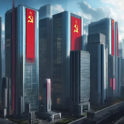 Sovietpunk Buildings. Futuristic City. Communist Skyscrapers... — Stable Diffusion AI Prompt: Sovietpunk buildings. Futuristic city. Communist skyscrapers.