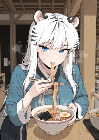 1girl, Solo, Looking At Viewer, Eating A Slice Of Ramen With... — Stable Diffusion AI Prompt: "1girl, solo, Looking at viewer, eating a slice of ramen with chopsticks, steami...