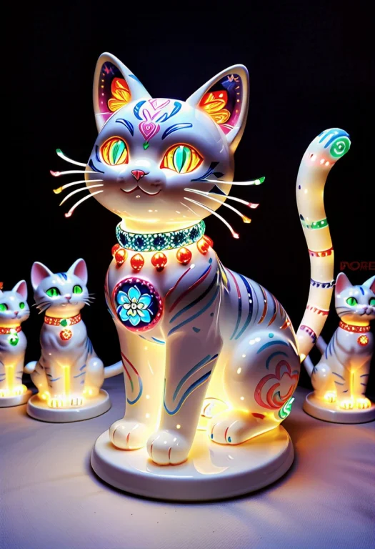 Led, Colorful Led Lights Porcellain Cat