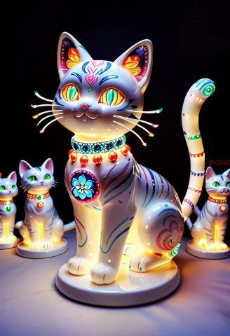 Led, Colorful Led Lights Porcellain Cat — SDXL AI Prompt: LED, colorful LED lights porcellain cat