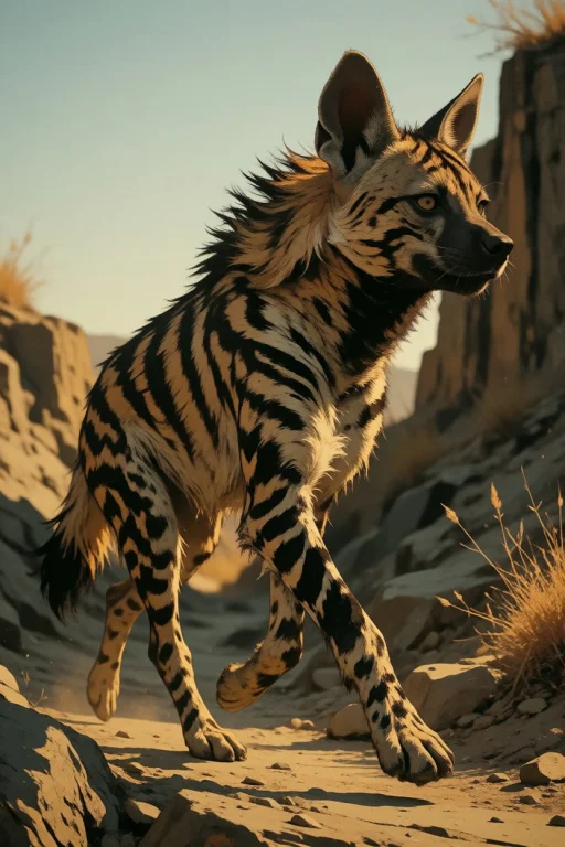 Nature, A Striped Hyena Loping Along A Rocky Nullah In Baloc...
