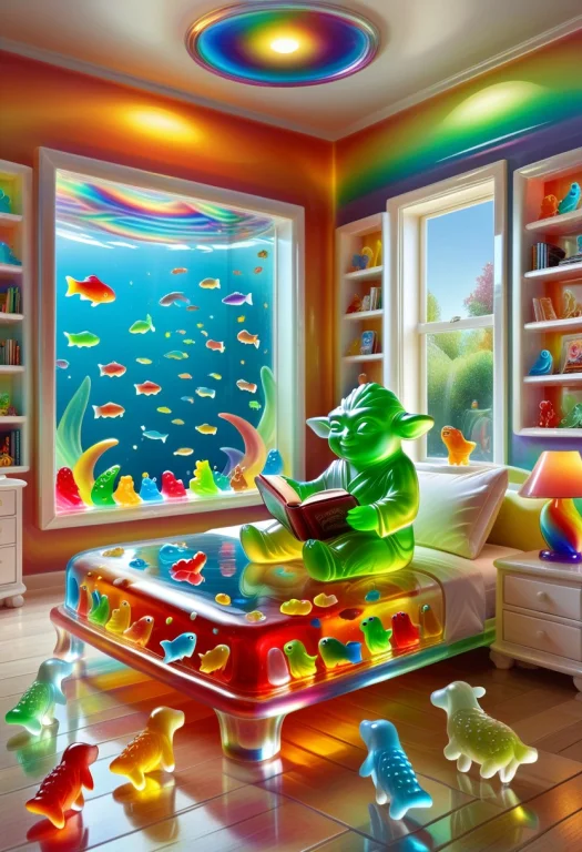 Rainbow Murano Gummy Glass Yoda, Lying Down Gummy In Bed, Un...