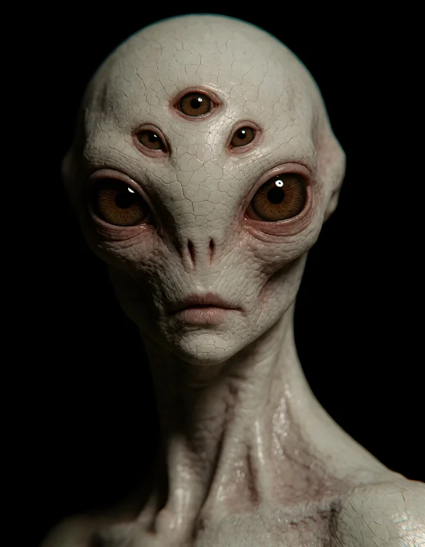 This Image Presents A Hyper-realistic, Close-up Portrait Of...