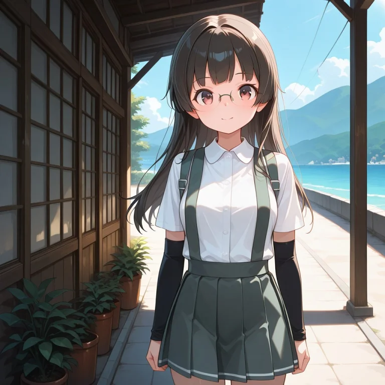 Partially2opaqueglasses,asashio-class Uniform,suspender Skir...