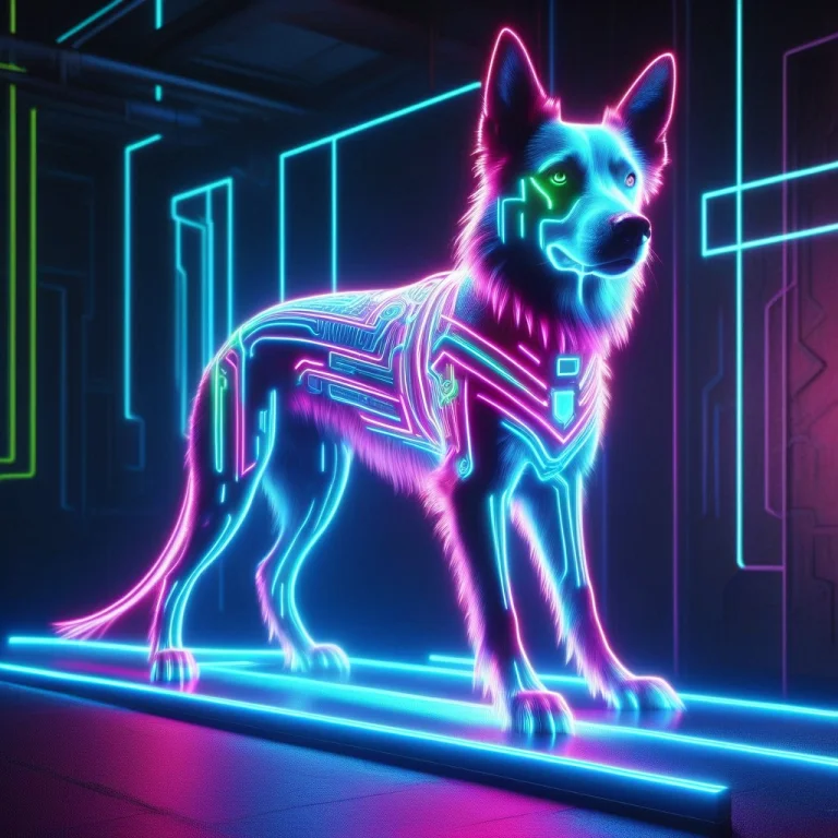 A Dog Of Vivid Absorption Neon Glow  The Overall Vibrant, Lu...
