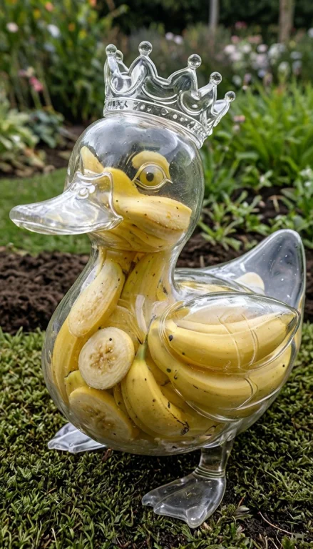 Transparent Glass Duck With A Bananas Inside It, Selfie, Cro...
