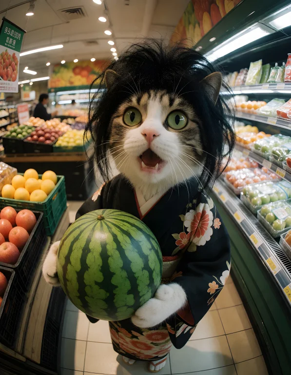 Kani2rer, Fish-eye Lens Shot Of A Cat Dressed In A Black Kim...