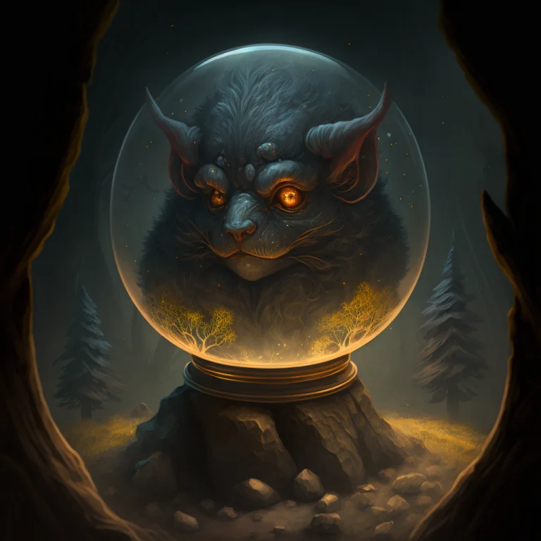 A Furry Red Goblin Oni Demon Monk With Red Eyes, 1 A Crystal...