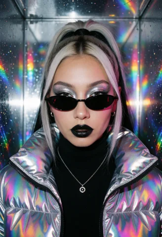 Cyberpunk Fashion Photography, Close-up Portrait Of A Woman... — Stable Diffusion AI Prompt: Cyberpunk fashion photography, close-up portrait of a woman with a futuristic ae...