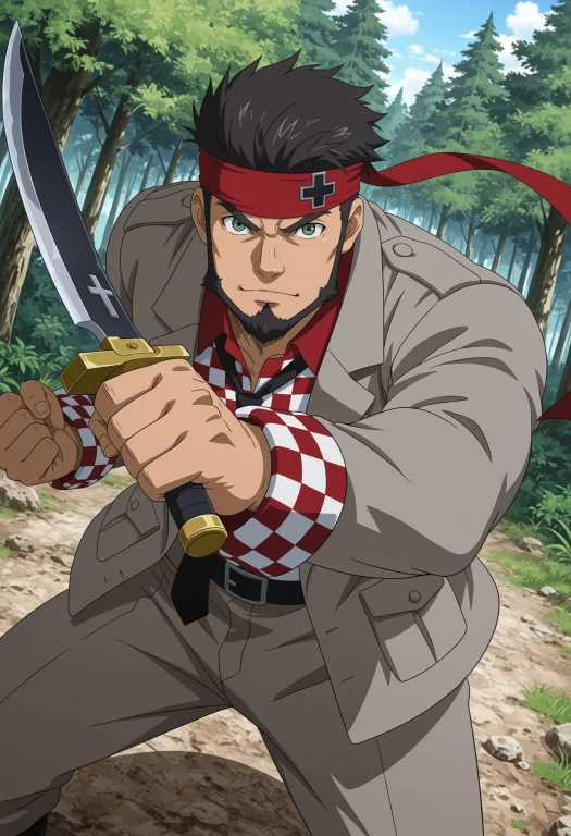 1boy, Solo, Revolutionaryarmyakamegakill, Beard, Grey Jacket...