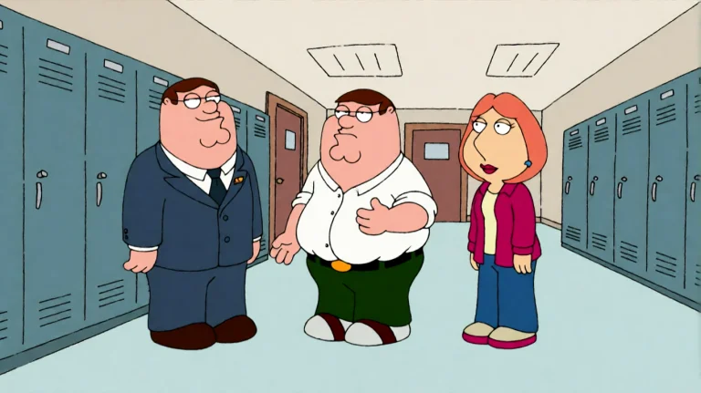 Fmlygyssn02, Three Animated Figures Stand In A School Hallwa...