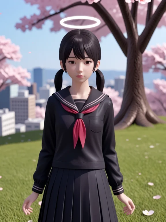 A Medium Shot In A 3d Anime Style Captures A Realistic Girl...