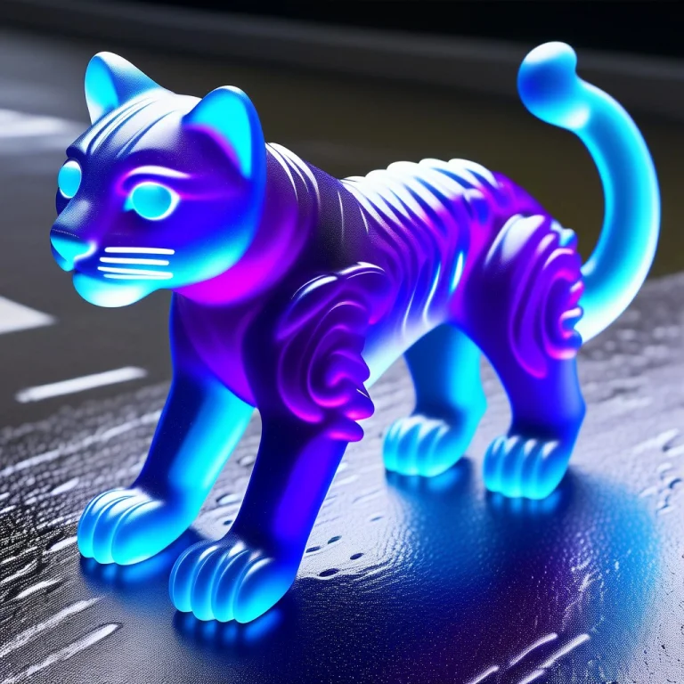 A Sleek, Futuristic Cybernetic Panther Crouching In A Rainy...