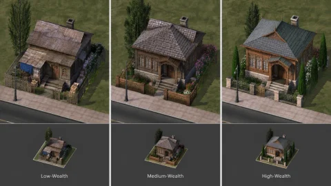 Kashmir Cottages Simcity 4 Sc4 Building And Lot In Three L T... — Stable Diffusion AI Prompt: Kashmir Cottages: SimCity 4 SC4 building and lot in three (L to R): low-wealth m...