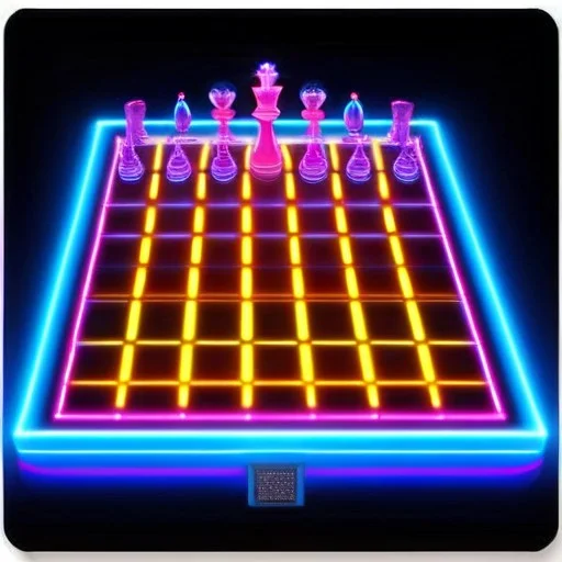 Masterpiece, Best Quality, Neon Chess Board, Glowing Pieces,...