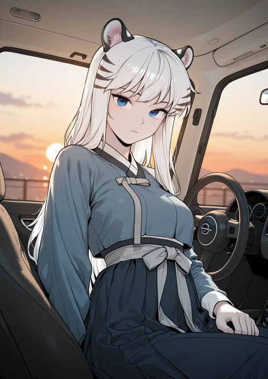 1girl, Solo, Looking At Viewer, Hands Resting On A Steering...