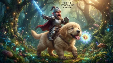 A Hyperrealistic Fantasy Scene Of A Tiny, Fiercely Determine... — Stable Diffusion AI Prompt: A hyperrealistic fantasy scene of a tiny, fiercely determined woodland Gnome dre...