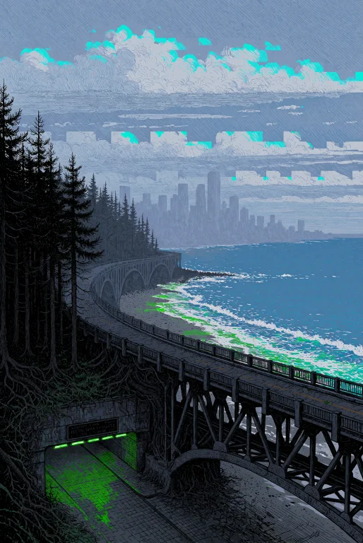 A Grand-scale Coastal Cityscape Rendered As A Corrupted Expo...