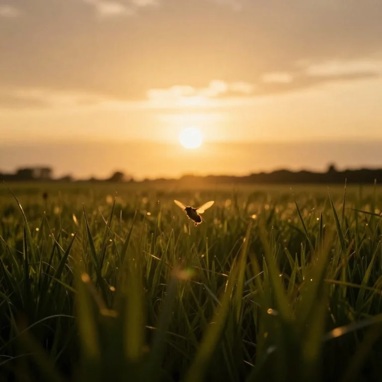 A Meadow Humming Under A Heavy Golden Sunset, Overcast Light...