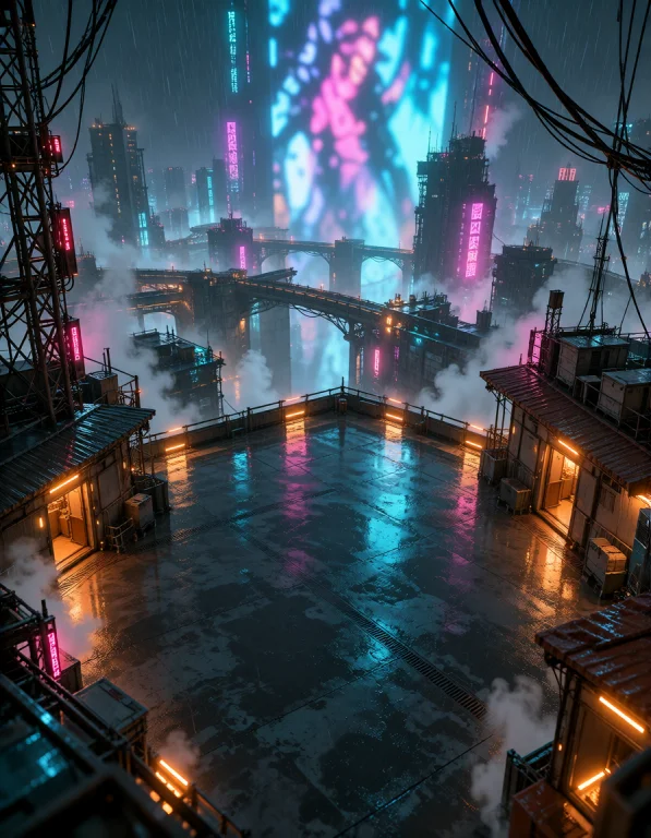 Cyb3r Qu4rt13r, Plunging Wide View Over The Whole Cyberpunk...