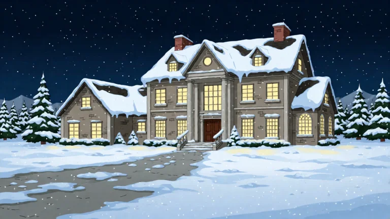 Fmlygyssn16, A Grand, Snow-covered Mansion Stands Illuminate...