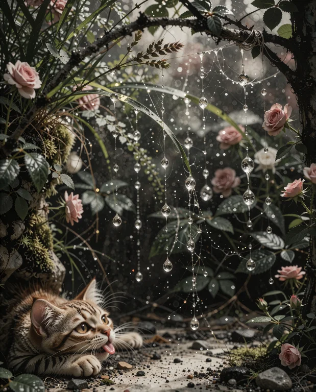 Close-up, Photorealistic Scene Of A Curious Ginger Kitten Ly...