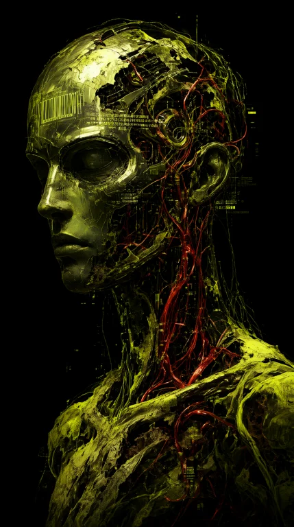 A Digital Composite Depicting A Close-up Portrait Of A Cyber...