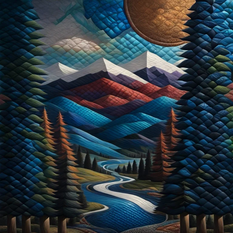 Photograph Of A Quilt Depicting A Mountain Landscape. The Qu...