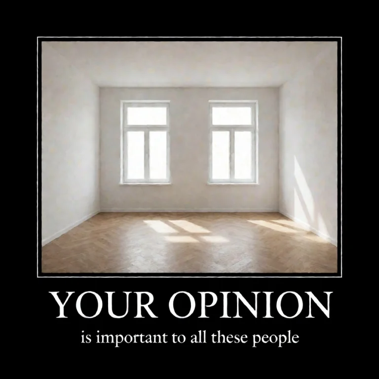 Demotivator Frame With Empty Room Inside And Text Your Opini...