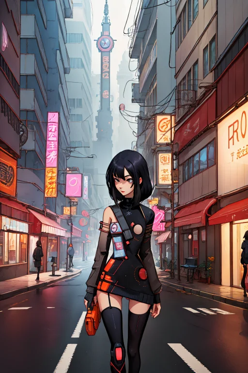 1girl, Loracastella1.2 Castella, Landscape Of A Cyberpunk Ma...
