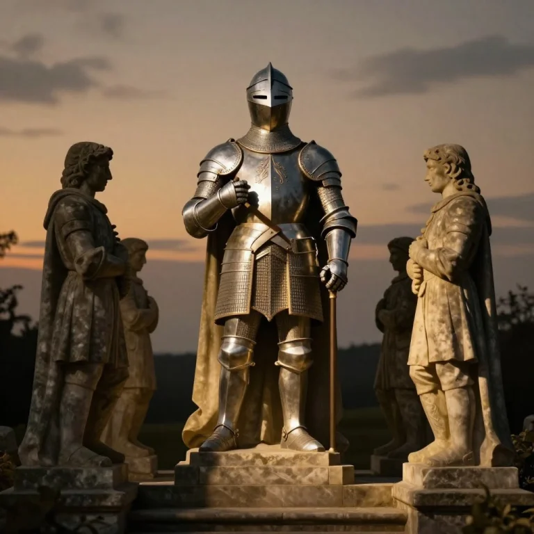 A Knights Shrine Guarded By Stone Sentinels, Classical Paint...