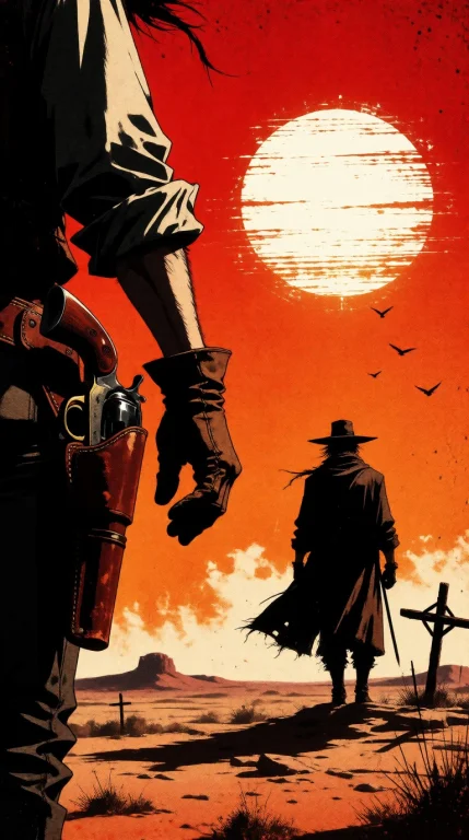 A Striking, Minimalist Western Illustration In A High-contra...
