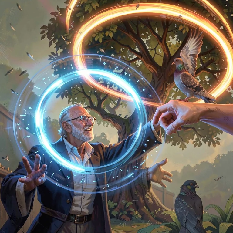 A Magician Reaching Through A Glowing Blue Hoop, Portal. In...