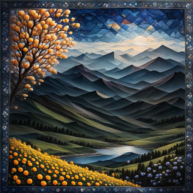 This Is A Photograph Of An Intricately Detailed Quilt With A...