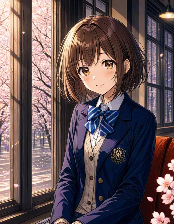 A Cute Anime-style Girl With A Brown Bob Hair Silhouette And...