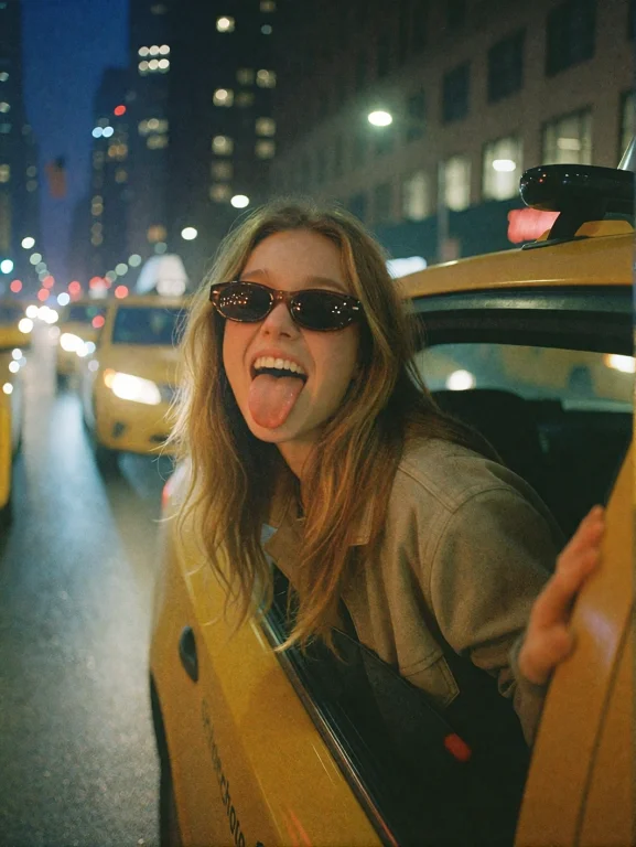 Shot On Nokia With 2000s Aestetics. A Young Woman With Long,...