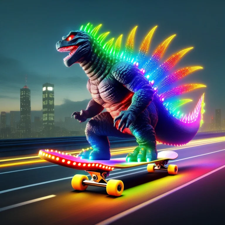 Led, Colorful Led Lights, Godzilla, Riding On A Skateboard