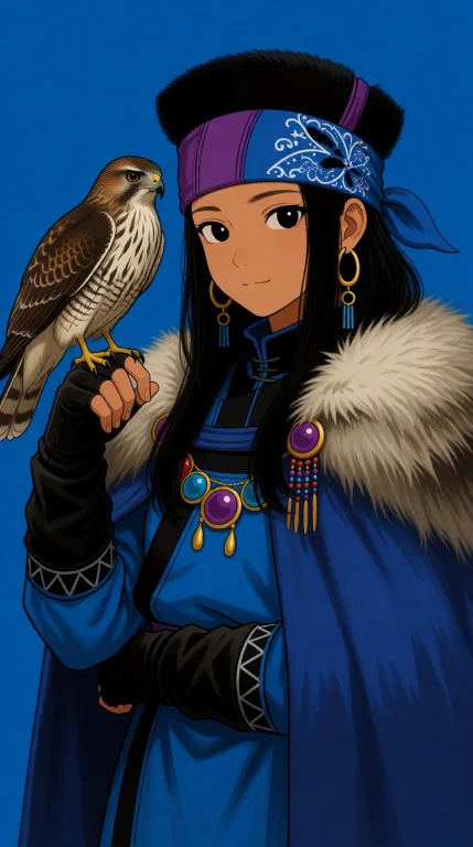 Asirpa, 1girl, Ainu, Ainu Clothes, Bandana, Bird, Bird On Ha...