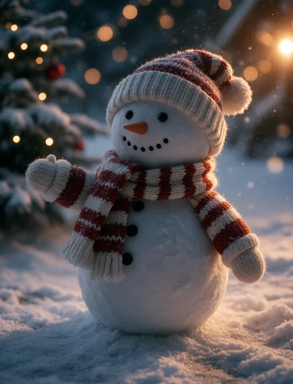 A Cinematic Scene Showcases A Snowman Standing Upright In A...