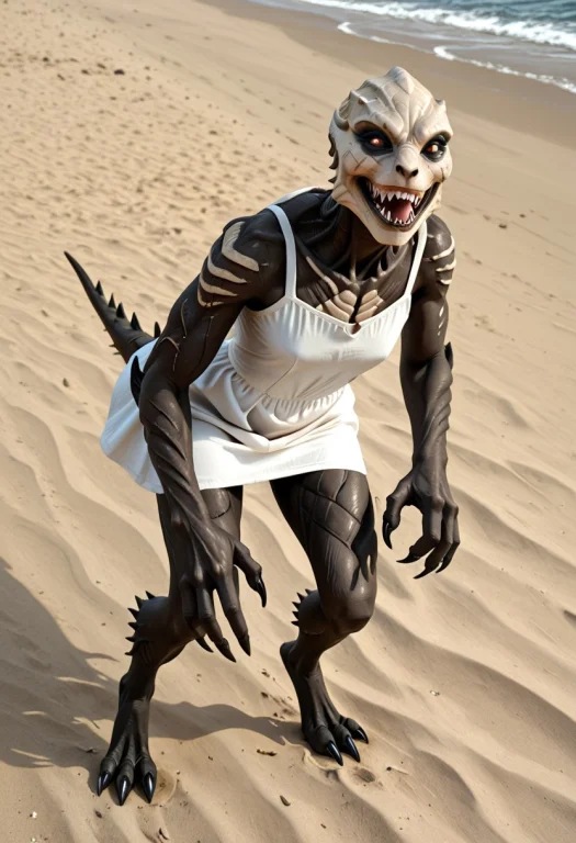 Photorealistic, A Female Turian Wearing A White Sundress Att...